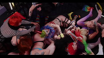 Insane all clown orgy strap on anal play rimming train spanking paddling