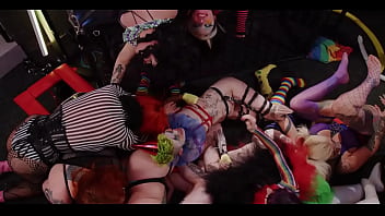 Insane all clown orgy strap on anal play rimming train spanking paddling