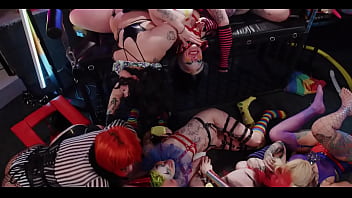 Insane all clown orgy strap on anal play rimming train spanking paddling