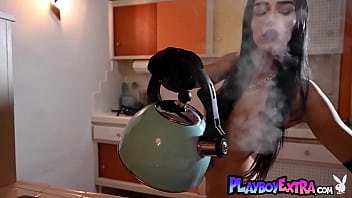 Big boobed red cougar taking off her sexy lingerie