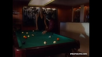 Sheena pearl stops a game of pool to have sex until she gets a facial