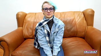 Blue haired hottie raven gets her pussy fingered and fucked to swallow cum