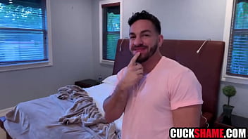 Cuckold husband sharing wife with big cock stud