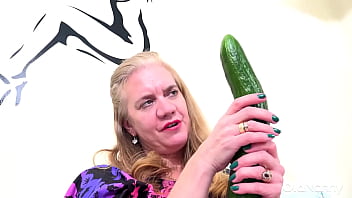 Horny mature lily may playing with toys and veggies