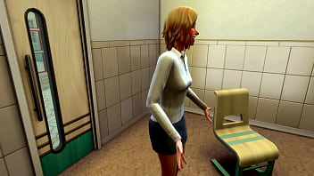 Horny teen girl sucks hot futa teacher's big cock