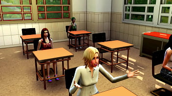 Horny teen girl sucks hot futa teacher's big cock