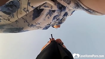 Sucking my cock outdoors while playing with a toy