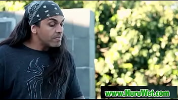 Two tatooed masseuses give nuru massage