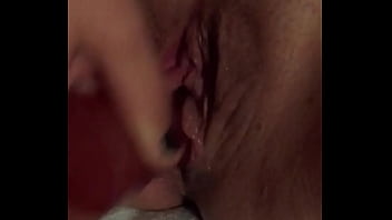 Pussy fucked close up with large dildo