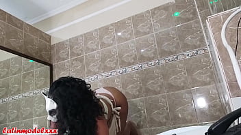 Hot ebony model shows her big tits and big ass to camera in photoshoot photographer sticks his cock in her mouth