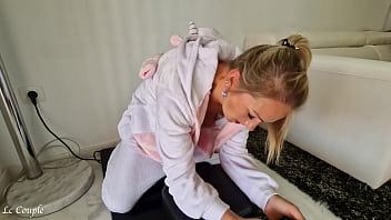 Milf wearing unicorn costume and riding with sybian