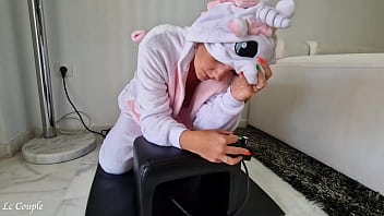Milf wearing unicorn costume and riding with sybian
