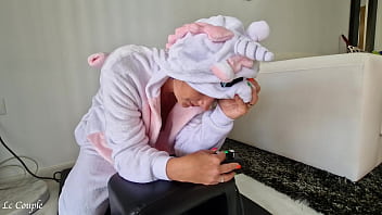 Milf wearing unicorn costume and riding with sybian