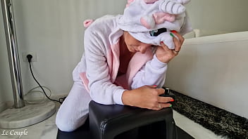 Milf wearing unicorn costume and riding with sybian