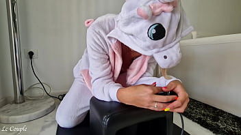 Milf wearing unicorn costume and riding with sybian