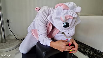 Milf wearing unicorn costume and riding with sybian