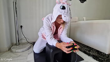 Milf wearing unicorn costume and riding with sybian