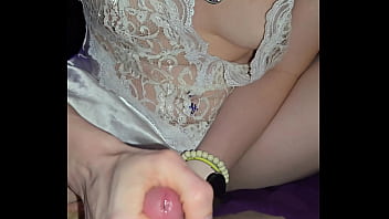 Cock jerking milf licks up every drop