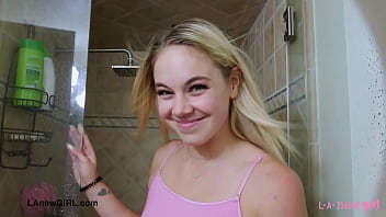 Elegant cute model enjoys a sensual bath