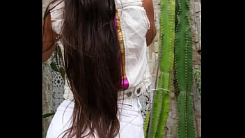 Sexy public flashing in hot white jeans