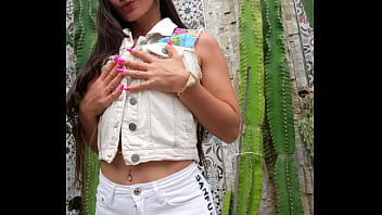 Sexy public flashing in hot white jeans