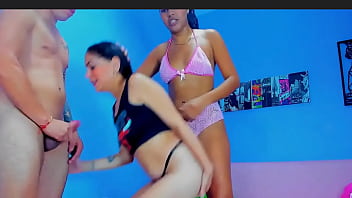 Dude plays with them and buries their heads in his cock