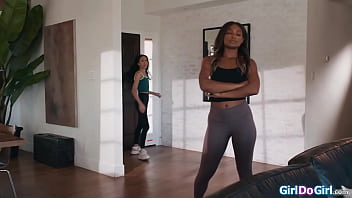 Ebony rhae woods gives her bitch classmate bianca bangs a piece of her catfight makes them horny so the lesbians kiss and lick pussy