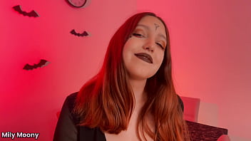 Hot redhead witch in shiny pantyhose traps you and obliges to creampie her pussy