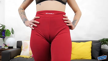 Most beautiful face rookie babe showing her cameltoe meaty butt teasing her boss