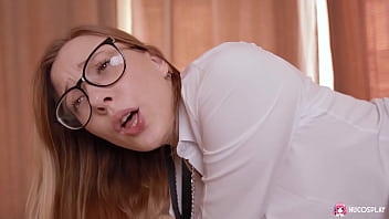 Brunette With Glasses Hot Doll Mary Plays With A Huge Dildo Alone On The Bed thumbnail