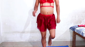 Sexy Shemale Exercise And Show Off Her Tiny Clitty And Play With White Dildo thumbnail