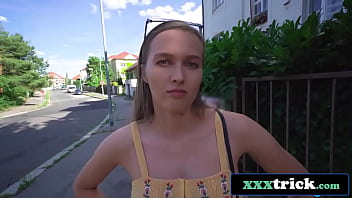 Cash convinces busty beauty to flash blow and bang outdoors