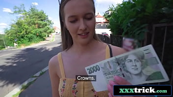 Cash convinces busty beauty to flash blow and bang outdoors