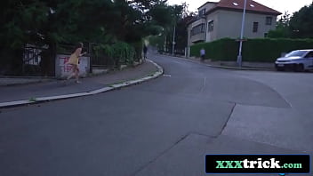 Cash convinces busty beauty to flash blow and bang outdoors