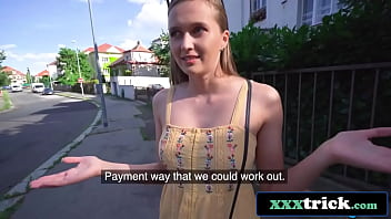 Cash convinces busty beauty to flash blow and bang outdoors