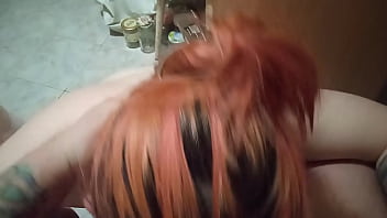 The chubby wife drinks milk first then sucks a cock and eats cum