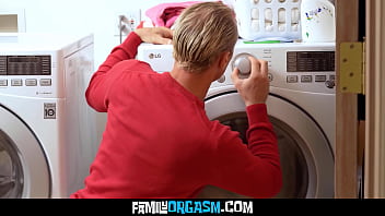 Joyful teens pranking their old men while doing home chores Joyful teens pranking their old men while doing home chores