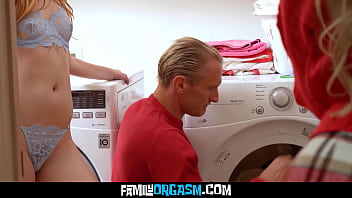 Joyful teens pranking their old men while doing home chores