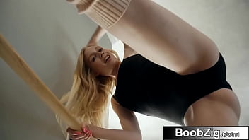Legs up and open this blonde ballerina takes it all in