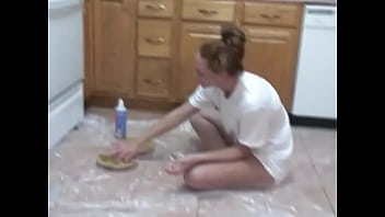 Curvy redhead teen covers herself in whipped cream