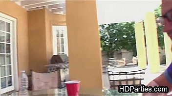 Lucky geek dude milked by three