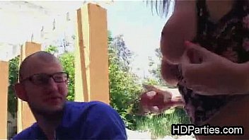 Lucky geek dude milked by three Lucky geek dude milked by three