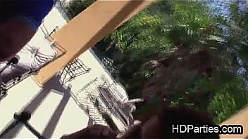 Lucky geek dude milked by three