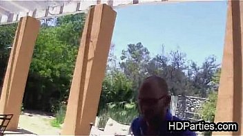 Lucky geek dude milked by three