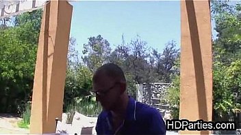 Lucky geek dude milked by three