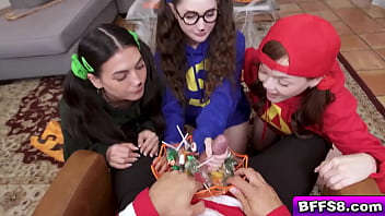 Jade valentine bella blu and megan mistakes shares cock for halloween