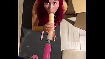 Sex machine fucks deep throat with huge dildo teen cat girl sucking sex toy hardcore fetish blowjob