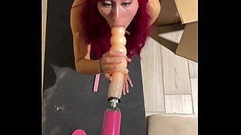 Sex machine fucks deep throat with huge dildo teen cat girl sucking sex toy hardcore fetish blowjob