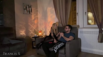 Two blonde sluts share a big cock in double blowjob