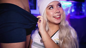 Blonde with an angelic face knows how to tempt her boyfriend in front of the cam